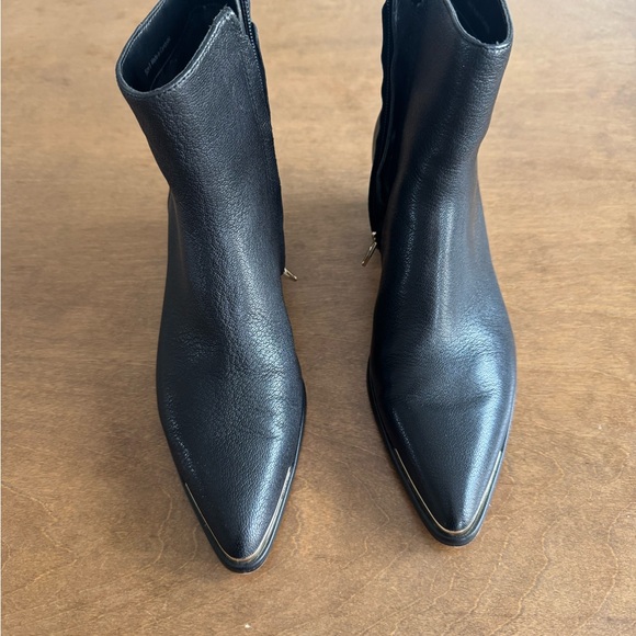 Dolce Vita Black Leather Pointed Toe Heeled Boots with Gold Trim - Picture 2 of 12